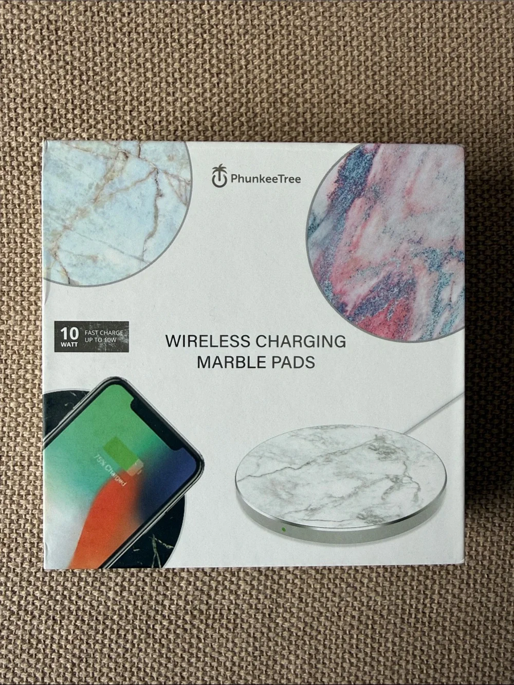 White Marble Wireless Charging Pad - 10W Fast Charge